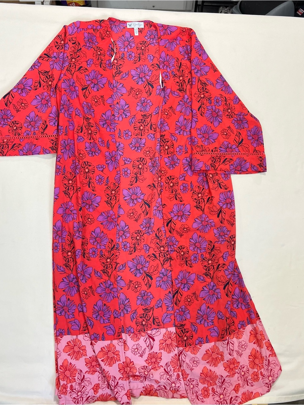 Jessica Simpson Red Maxi Cover Up with Purple Floral Print